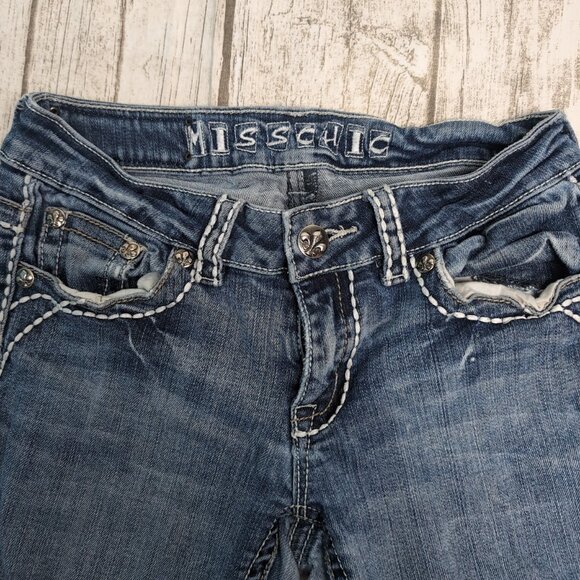 Miss Chic USA White Stitching Y2K Ultra Low Rise Jeans - Picture 7 of 9